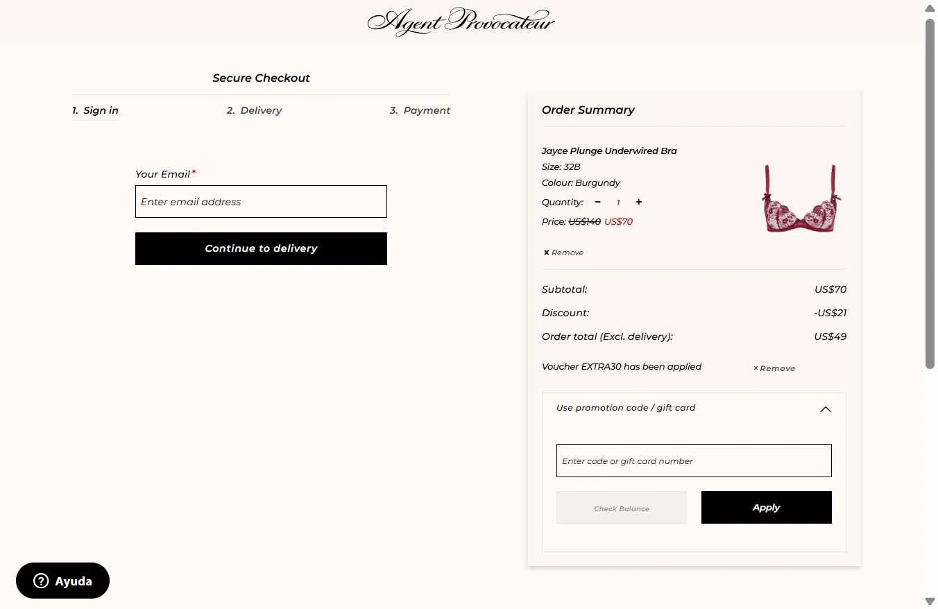 Agent Provocateur checkout page showing Agent Provocateur promo code box | Screenshot taken by SimplyCodes community member on Jan 18, 2026