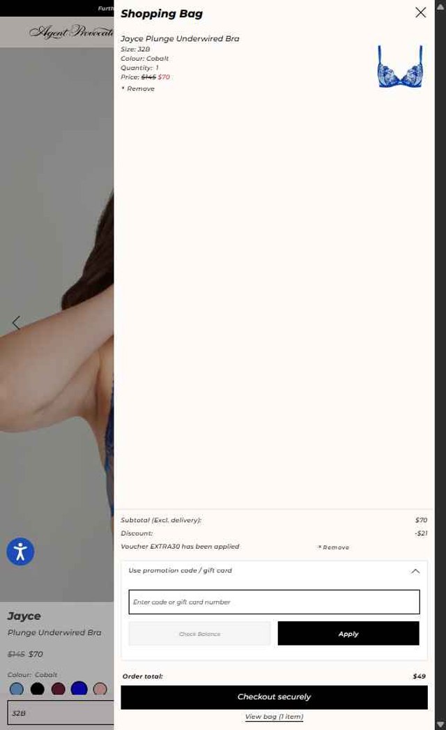 Agent Provocateur checkout page showing Agent Provocateur promo code box | Screenshot taken by SimplyCodes community member on Aug 22, 2025