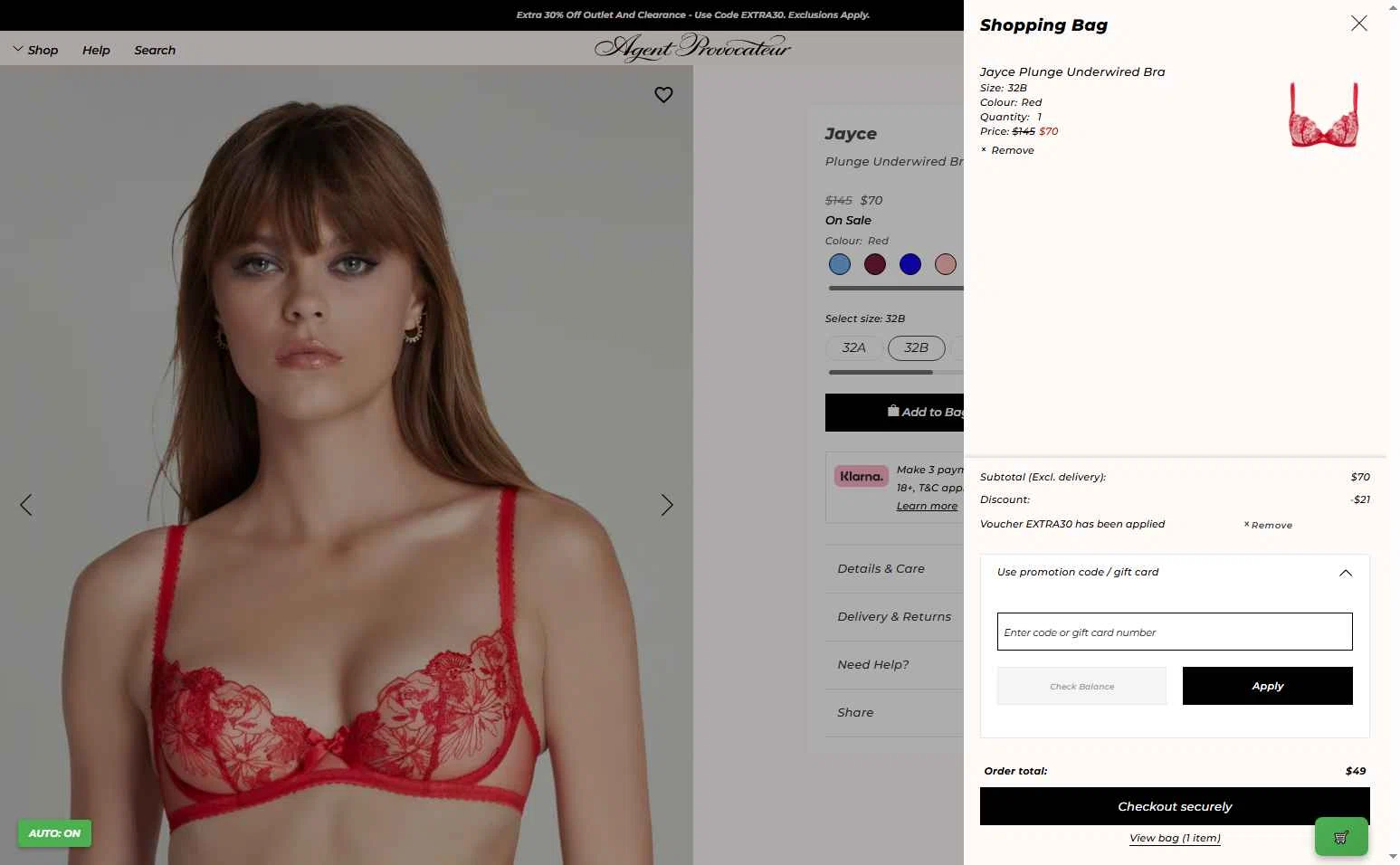Agent Provocateur checkout page showing Agent Provocateur promo code box | Screenshot taken by SimplyCodes community member on Nov 4, 2025