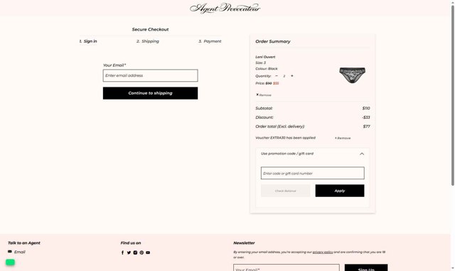 Agent Provocateur checkout page showing Agent Provocateur promo code box | Screenshot taken by SimplyCodes community member on Aug 28, 2025