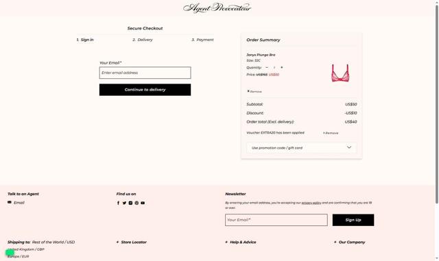 Agent Provocateur checkout page showing Agent Provocateur promo code box | Screenshot taken by SimplyCodes community member on Sep 29, 2025