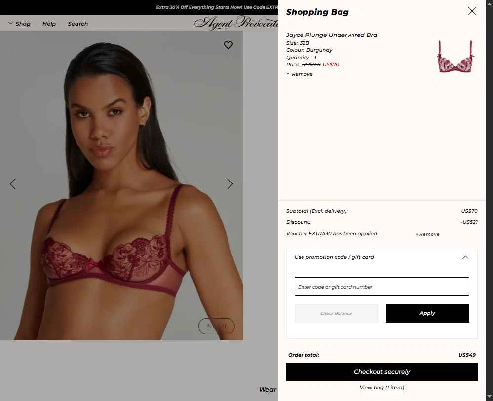 Agent Provocateur checkout page showing Agent Provocateur promo code box | Screenshot taken by SimplyCodes community member on Jan 12, 2026