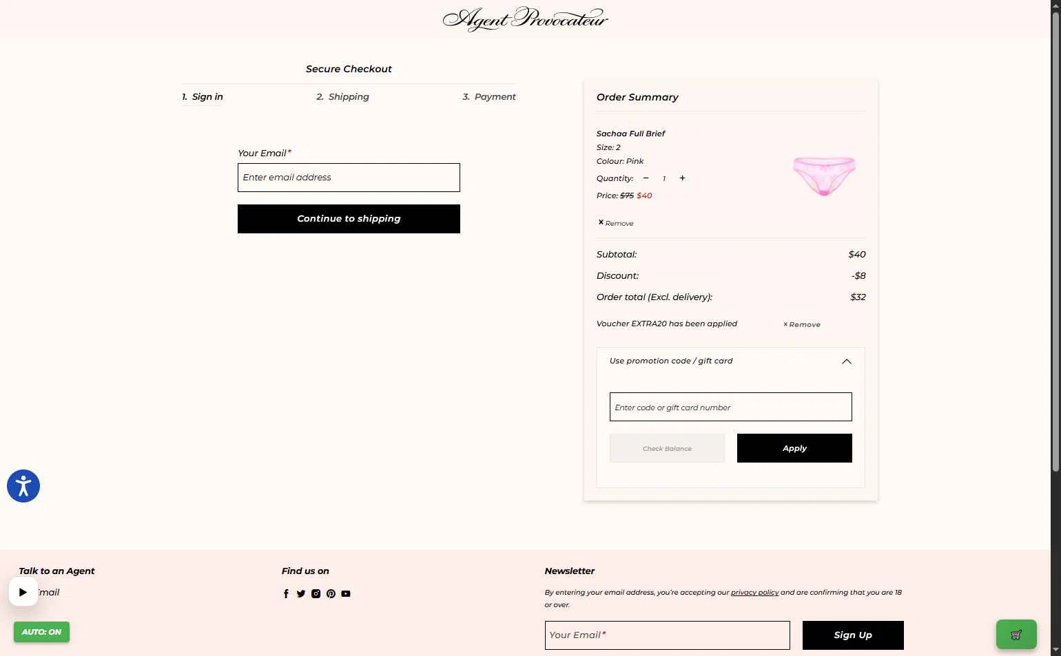Agent Provocateur checkout page showing Agent Provocateur promo code box | Screenshot taken by SimplyCodes community member on Jan 7, 2026
