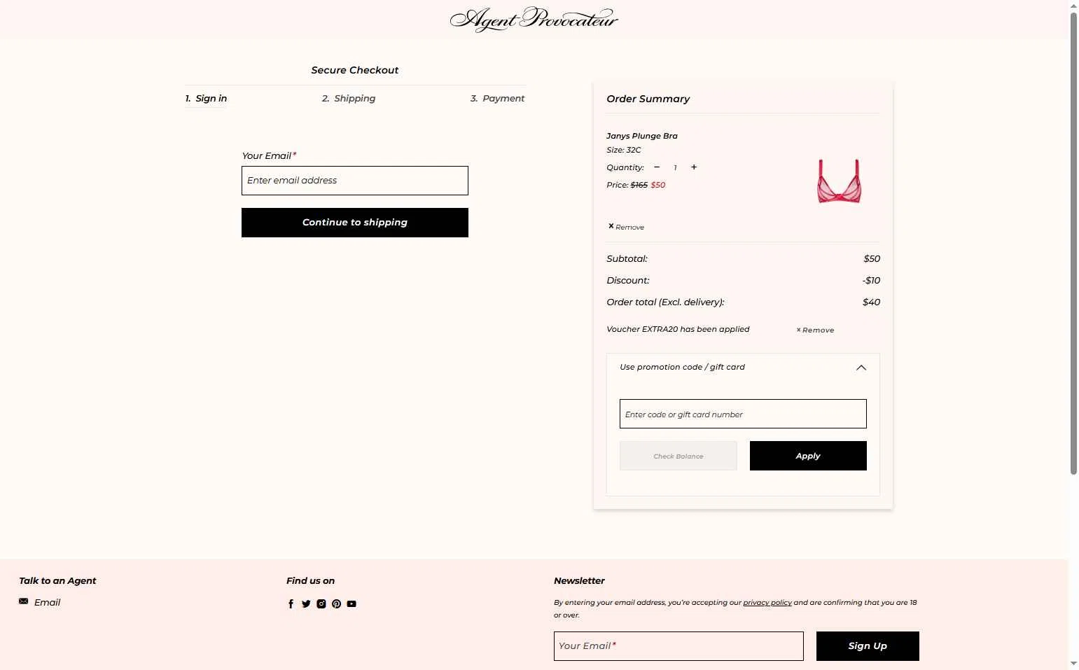 Agent Provocateur checkout page showing Agent Provocateur promo code box | Screenshot taken by SimplyCodes community member on Oct 23, 2025
