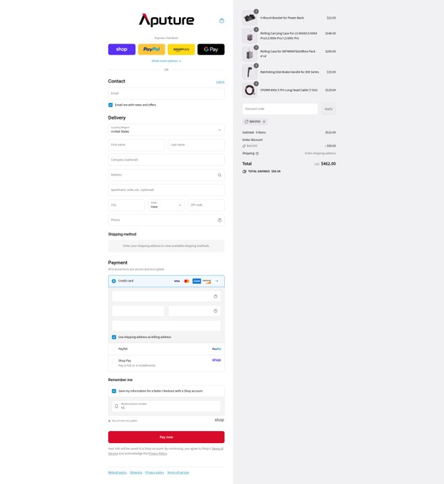 Aputure checkout page showing Aputure discount code box | Screenshot taken by SimplyCodes community member on Sep 6, 2025