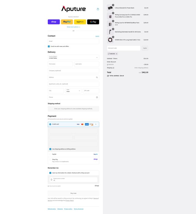 Aputure checkout page showing Aputure discount code box | Screenshot taken by SimplyCodes community member on Sep 2, 2025