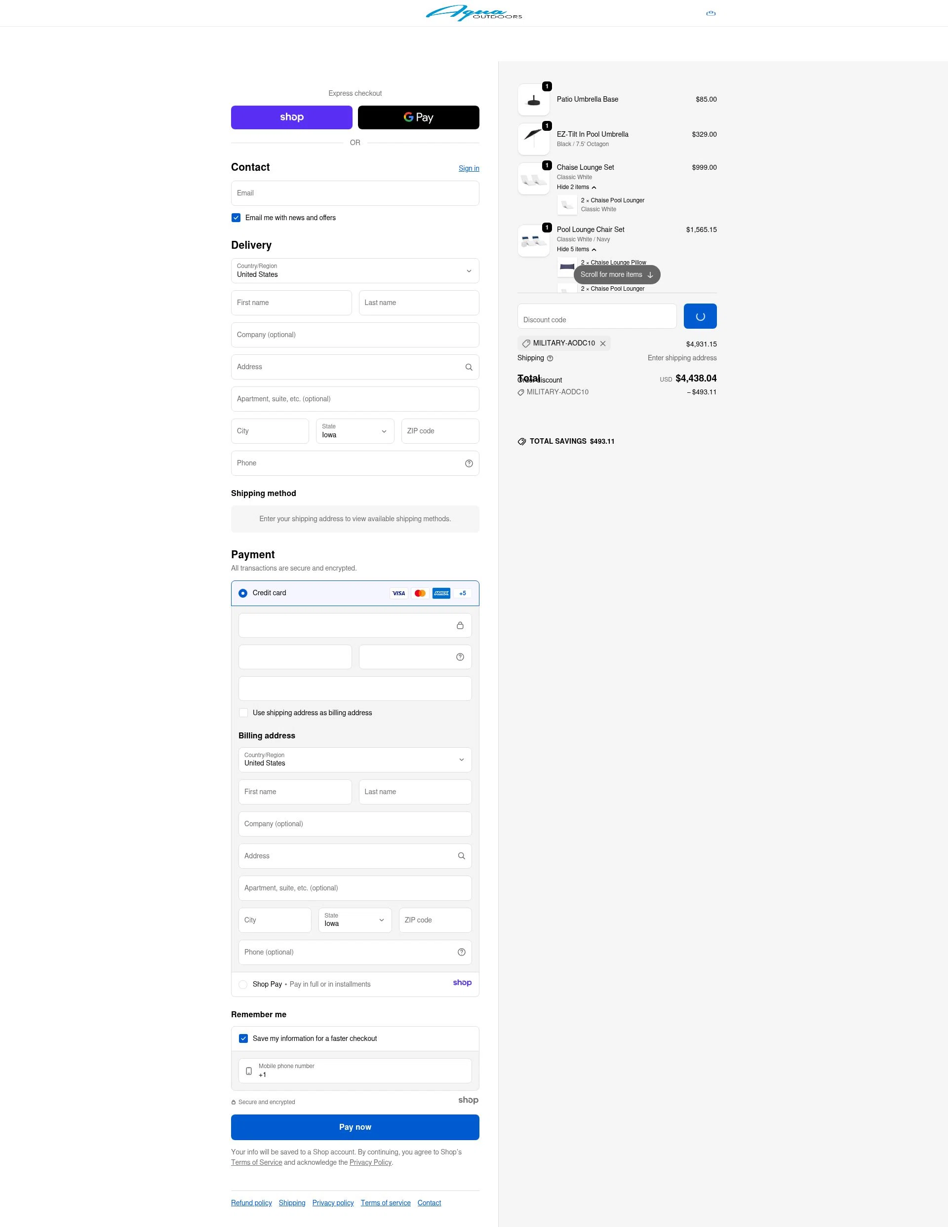 Aqua Outdoors checkout page showing Aqua Outdoors promo code box | Screenshot taken by SimplyCodes community member on Jan 1, 2026