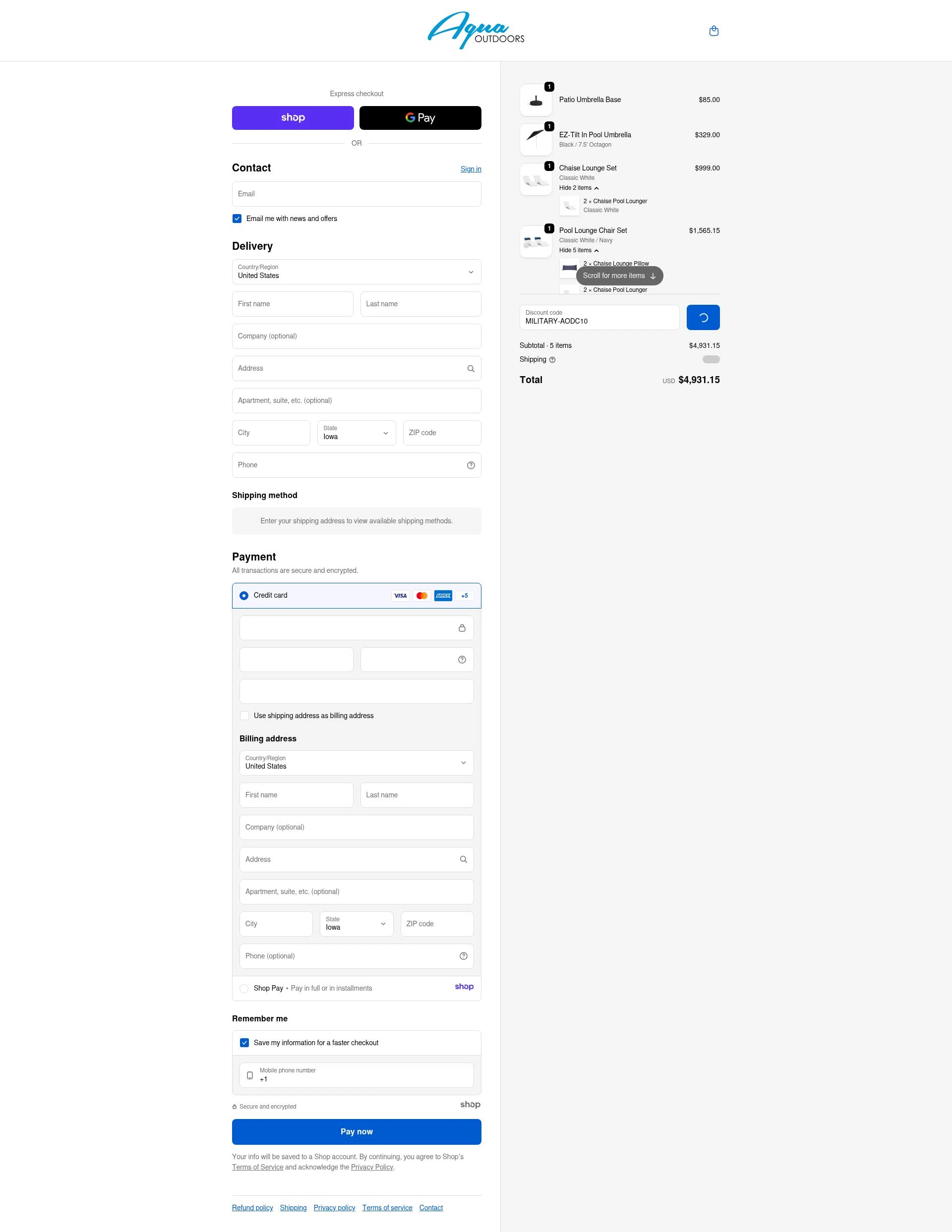 Aqua Outdoors checkout page showing Aqua Outdoors promo code box | Screenshot taken by SimplyCodes community member on Jan 6, 2026