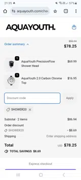 SHOWER20 coupon verification screenshot