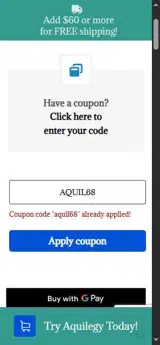 AQUIL68 coupon verification screenshot