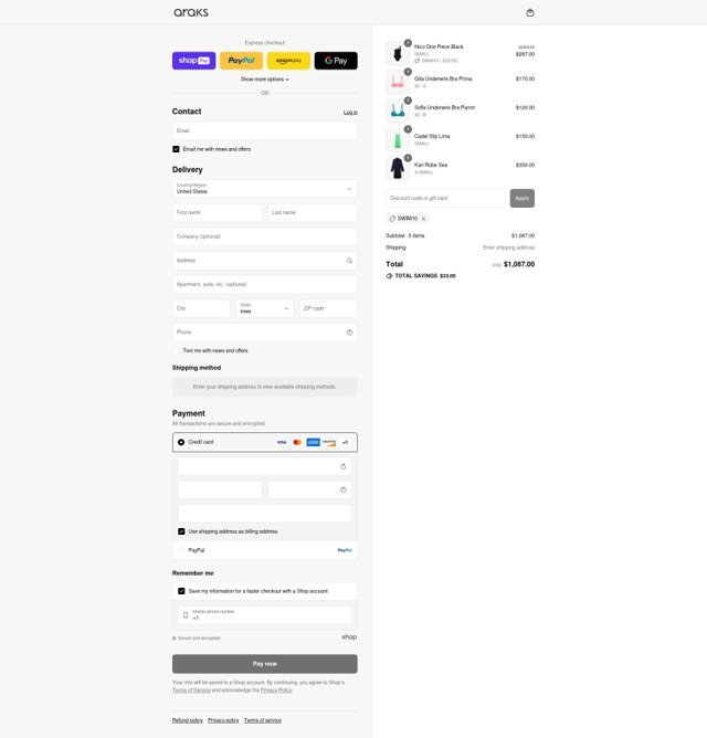 Araks checkout page showing Araks discount code box | Screenshot taken by SimplyCodes community member on Aug 26, 2025