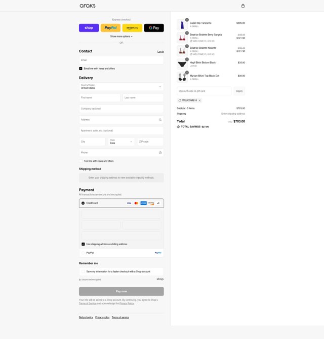 Araks checkout page showing Araks discount code box | Screenshot taken by SimplyCodes community member on Sep 3, 2025