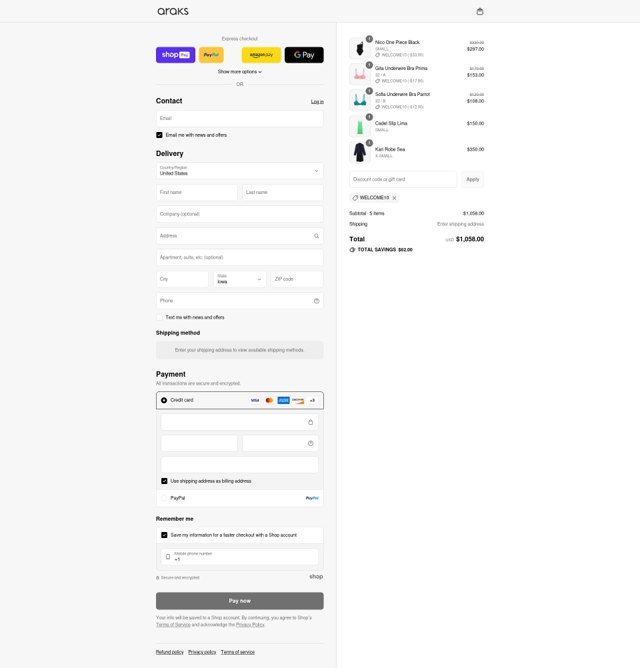 Araks checkout page showing Araks discount code box | Screenshot taken by SimplyCodes community member on Aug 26, 2025