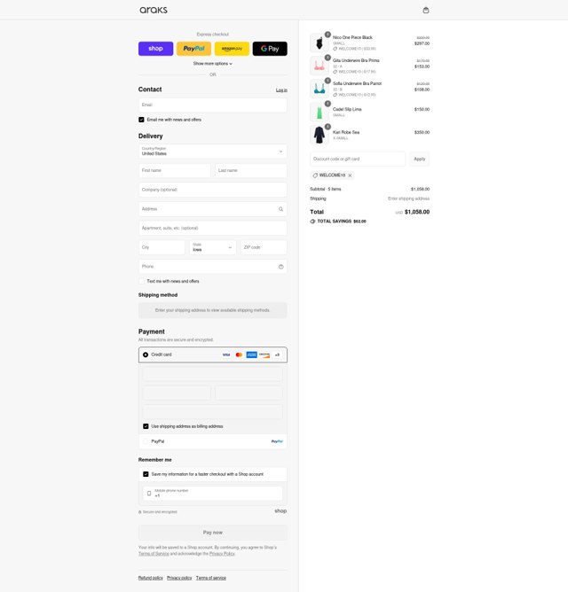 Araks checkout page showing Araks discount code box | Screenshot taken by SimplyCodes community member on Aug 30, 2025