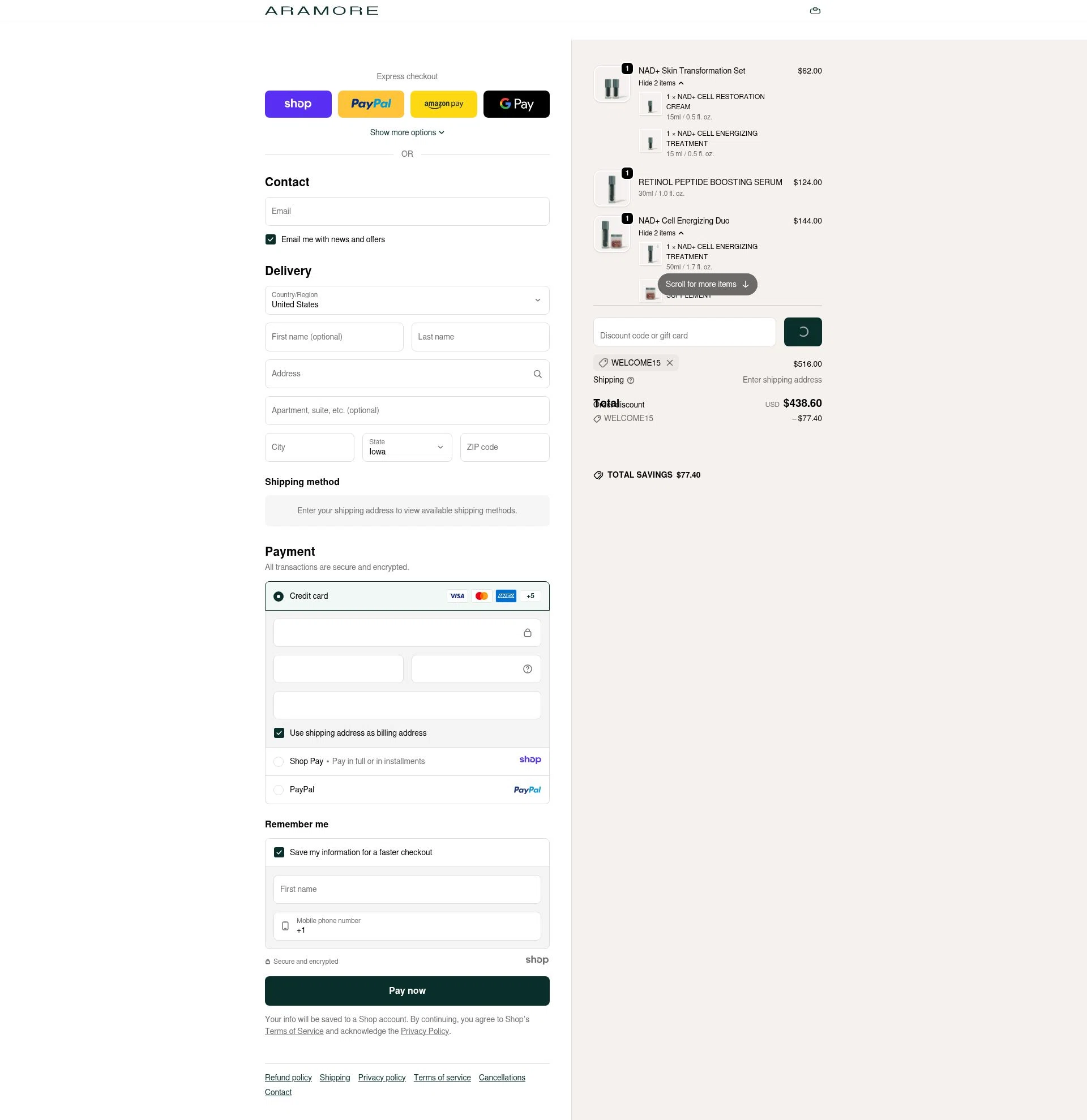 Aramore checkout page showing Aramore discount code box | Screenshot taken by SimplyCodes community member on Dec 28, 2025