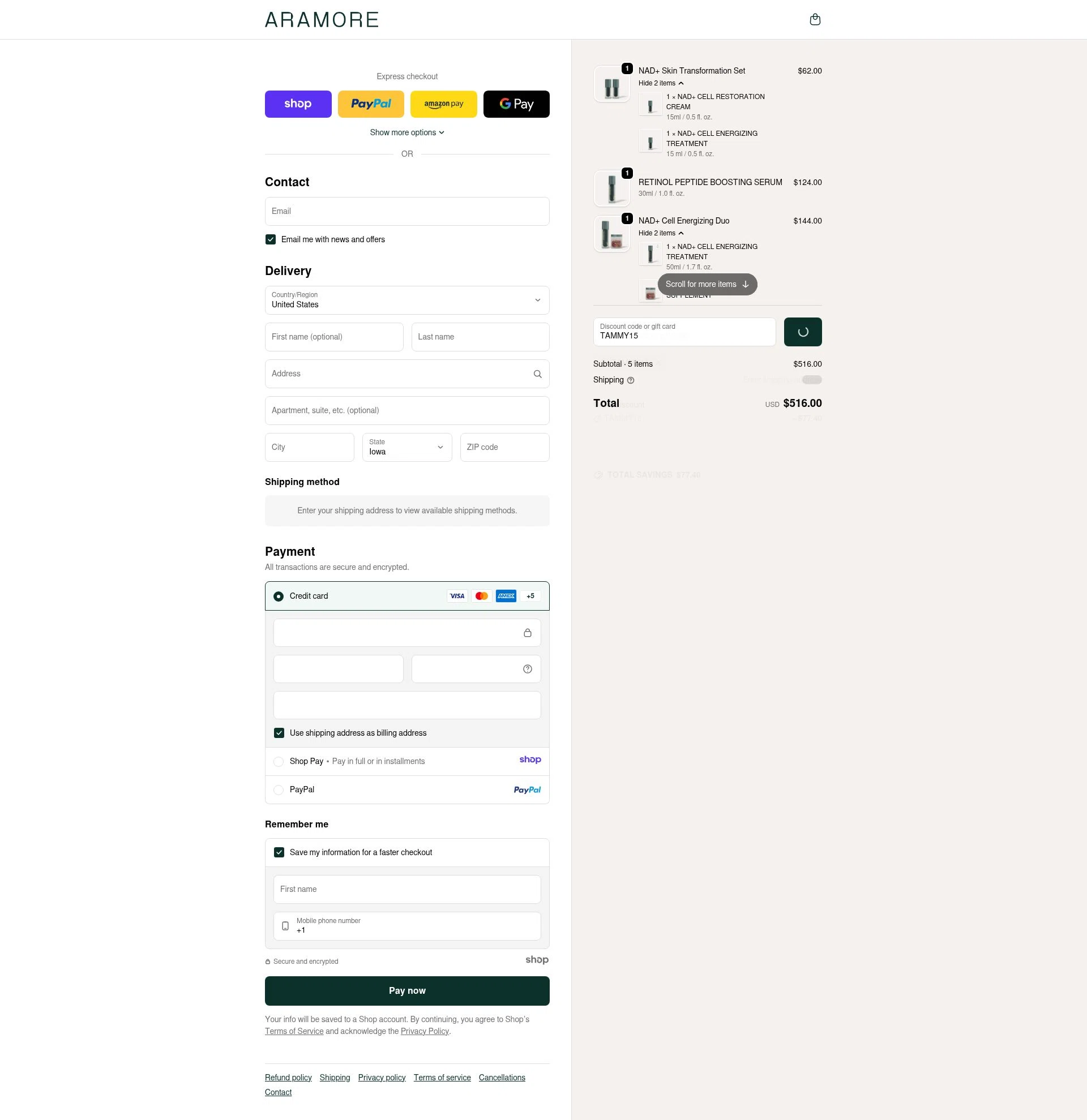 Aramore checkout page showing Aramore discount code box | Screenshot taken by SimplyCodes community member on Dec 28, 2025