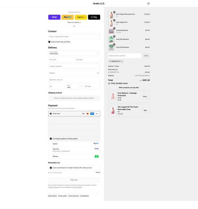 Aratta checkout page showing Aratta promo code box | Screenshot taken by SimplyCodes community member on Sep 11, 2025