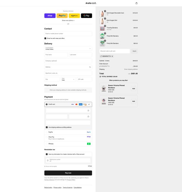 Aratta checkout page showing Aratta promo code box | Screenshot taken by SimplyCodes community member on Sep 8, 2025