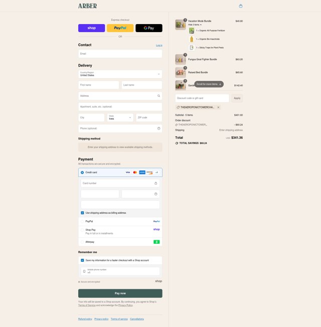 Arber checkout page showing Arber discount code box | Screenshot taken by SimplyCodes community member on Aug 30, 2025