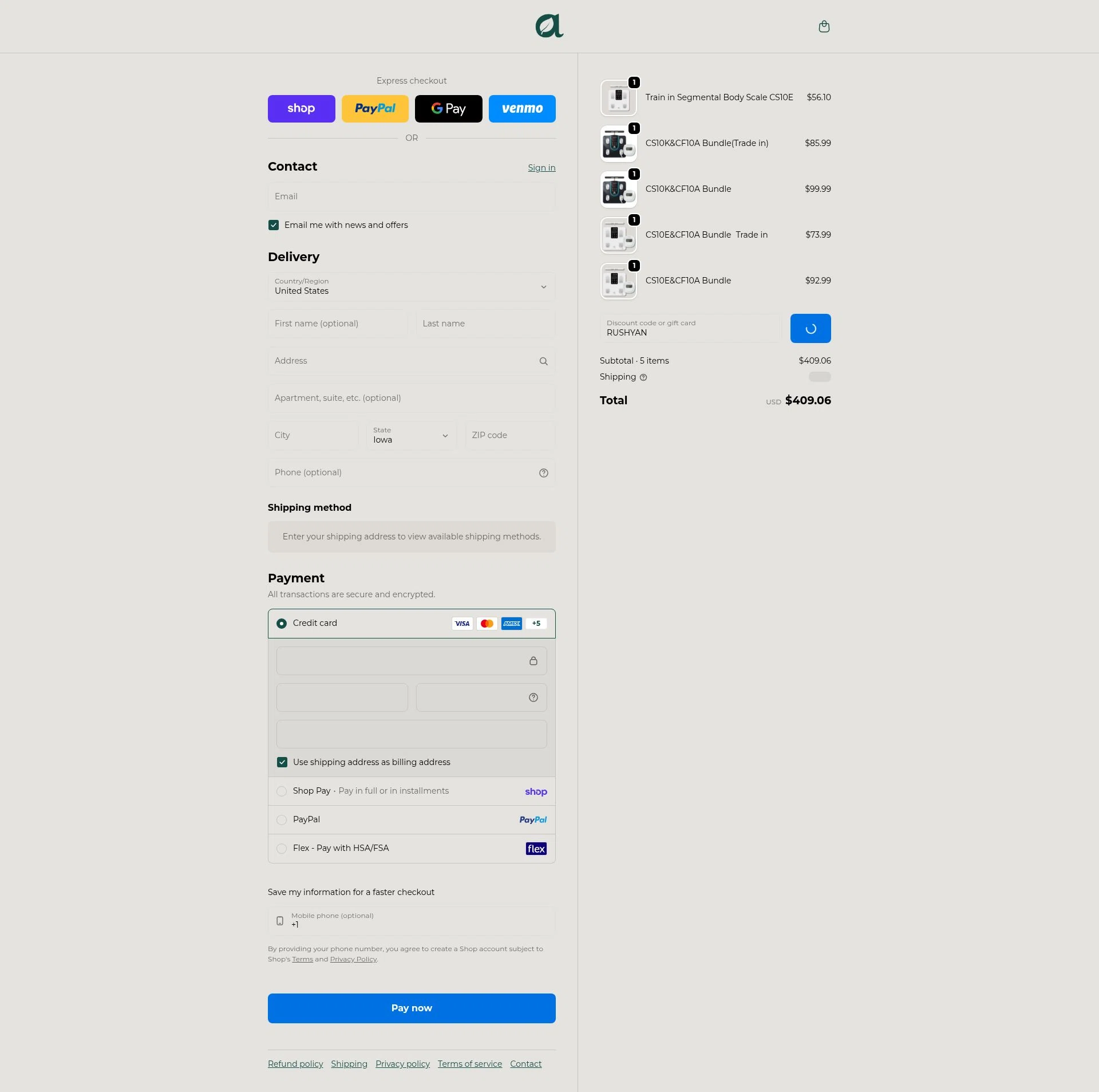 Arboleaf checkout page showing Arboleaf promo code box | Screenshot taken by SimplyCodes community member on Feb 17, 2026