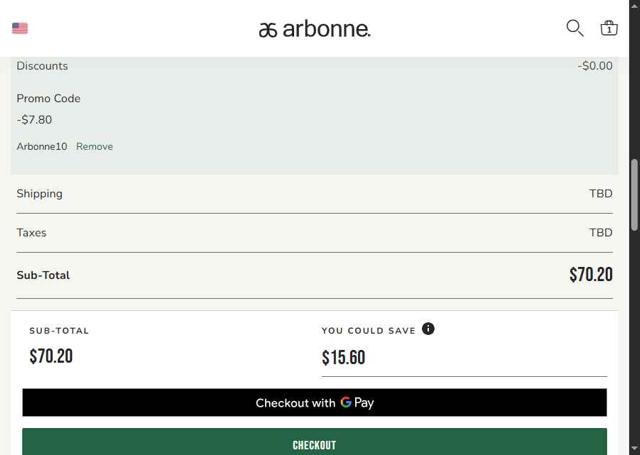 Arbonne checkout page showing Arbonne promo code box | Screenshot taken by SimplyCodes community member on May 26, 2025