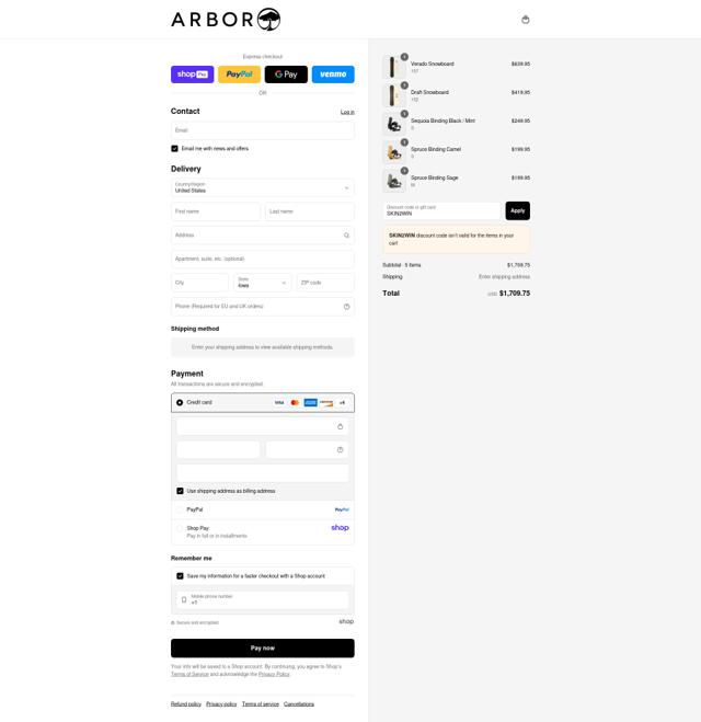 Arbor Collective checkout page showing Arbor Collective promo code box | Screenshot taken by SimplyCodes community member on Aug 15, 2025