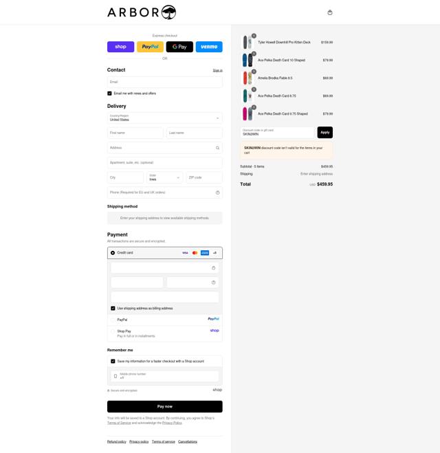 Arbor Collective checkout page showing Arbor Collective promo code box | Screenshot taken by SimplyCodes community member on Sep 10, 2025