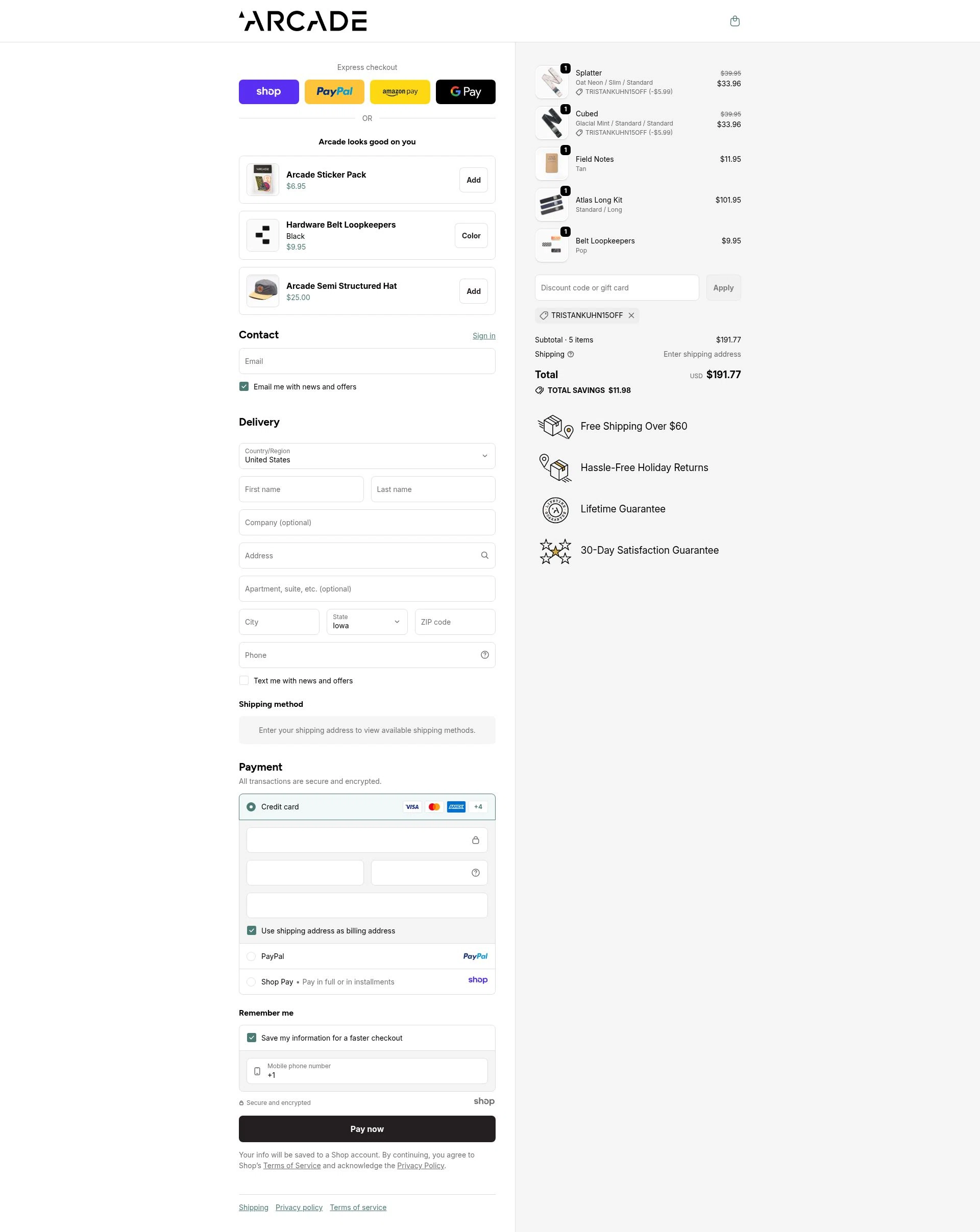 Arcade Belts US checkout page showing Arcade Belts US promo code box | Screenshot taken by SimplyCodes community member on Dec 14, 2025