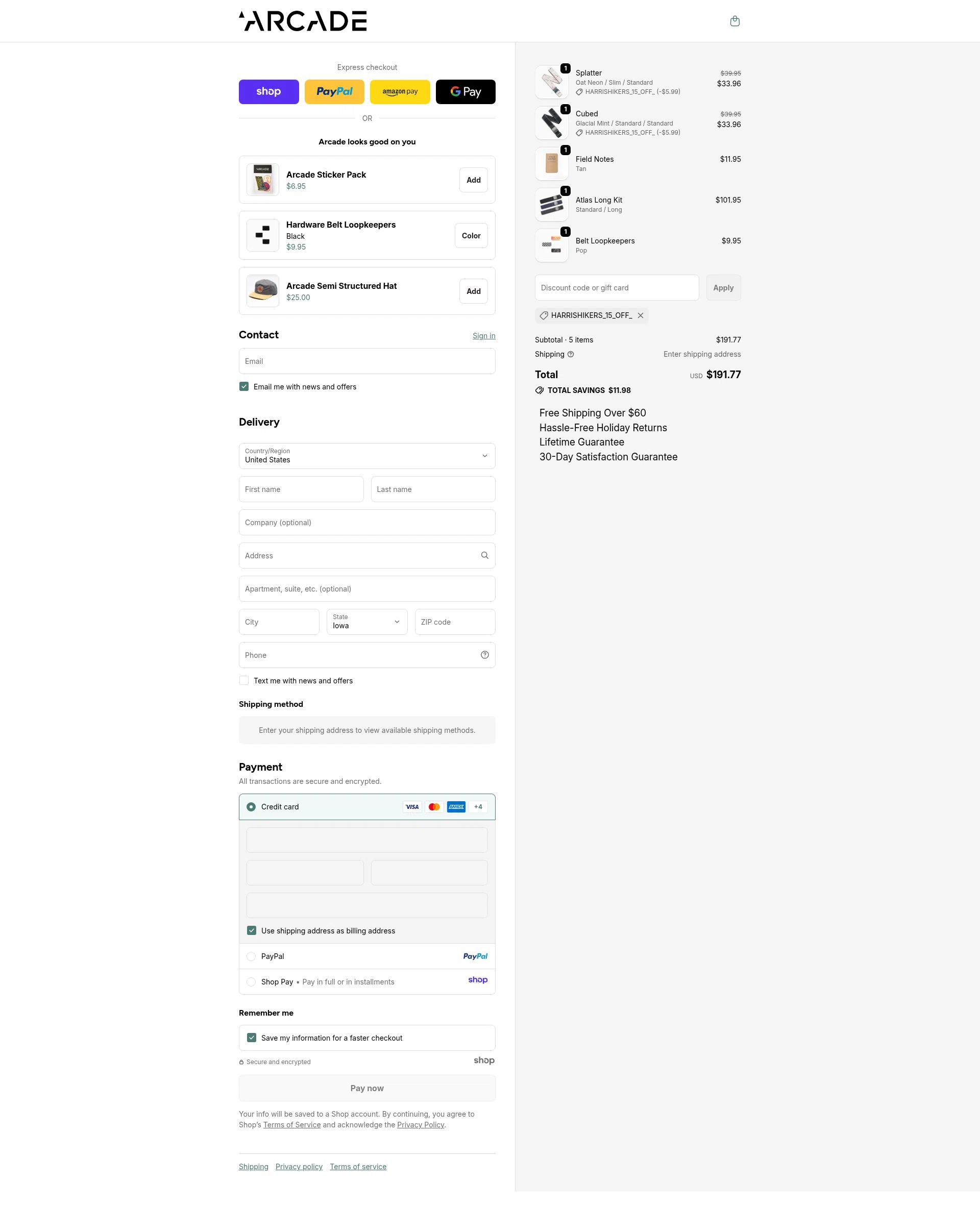 Arcade Belts US checkout page showing Arcade Belts US promo code box | Screenshot taken by SimplyCodes community member on Dec 14, 2025