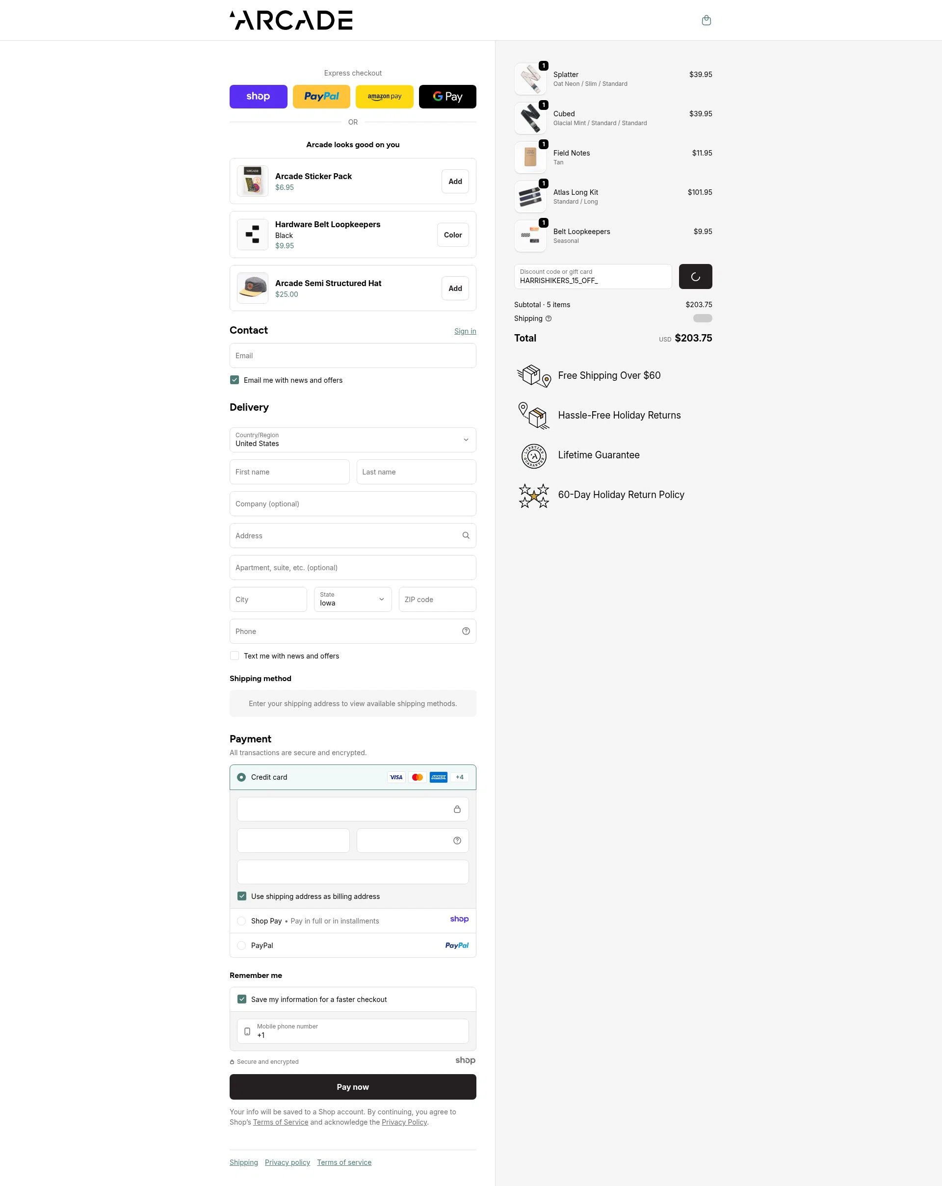 Arcade Belts US checkout page showing Arcade Belts US promo code box | Screenshot taken by SimplyCodes community member on Dec 31, 2025