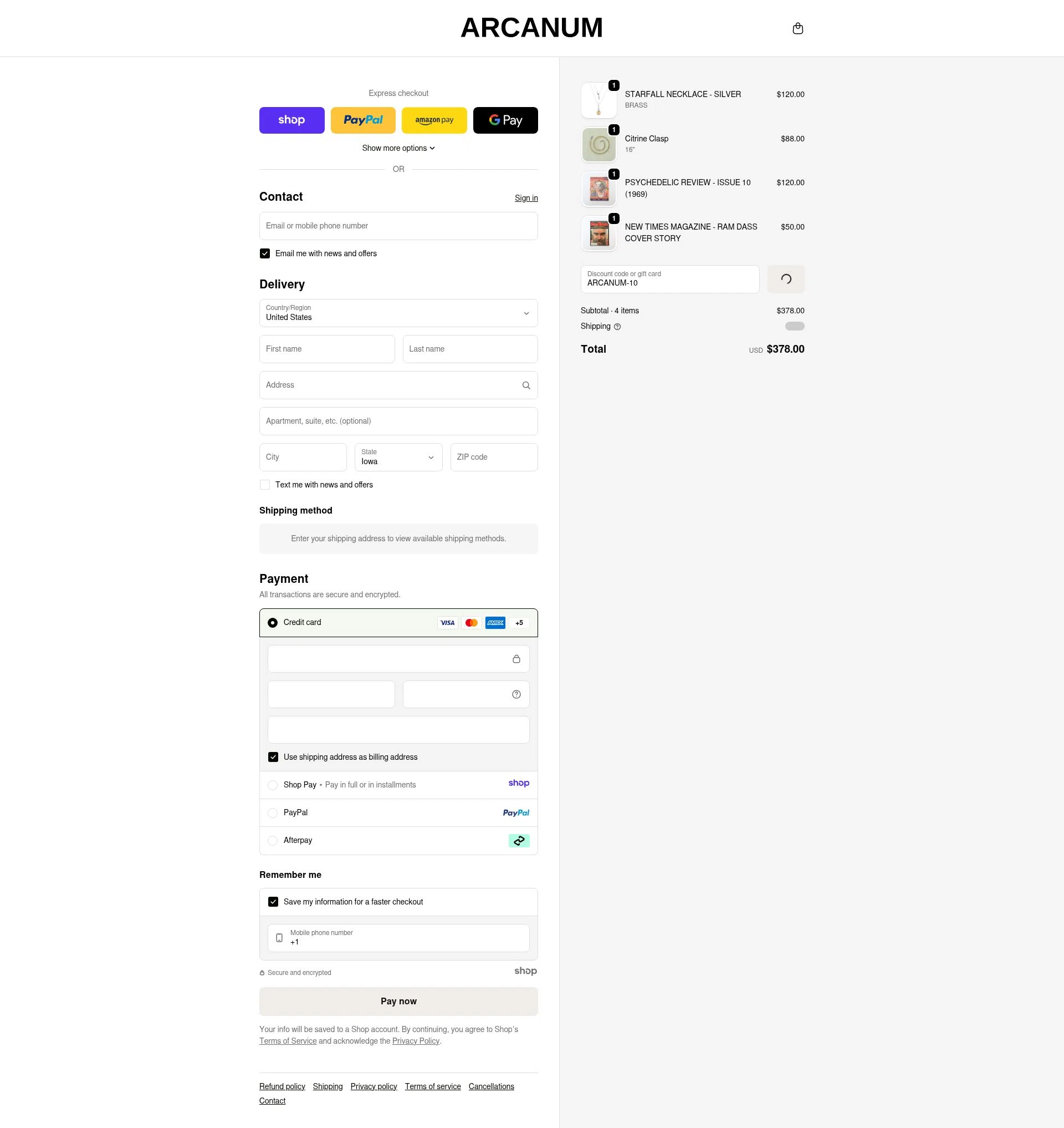 Arcanum LA checkout page showing Arcanum LA promo code box | Screenshot taken by SimplyCodes community member on Dec 23, 2025