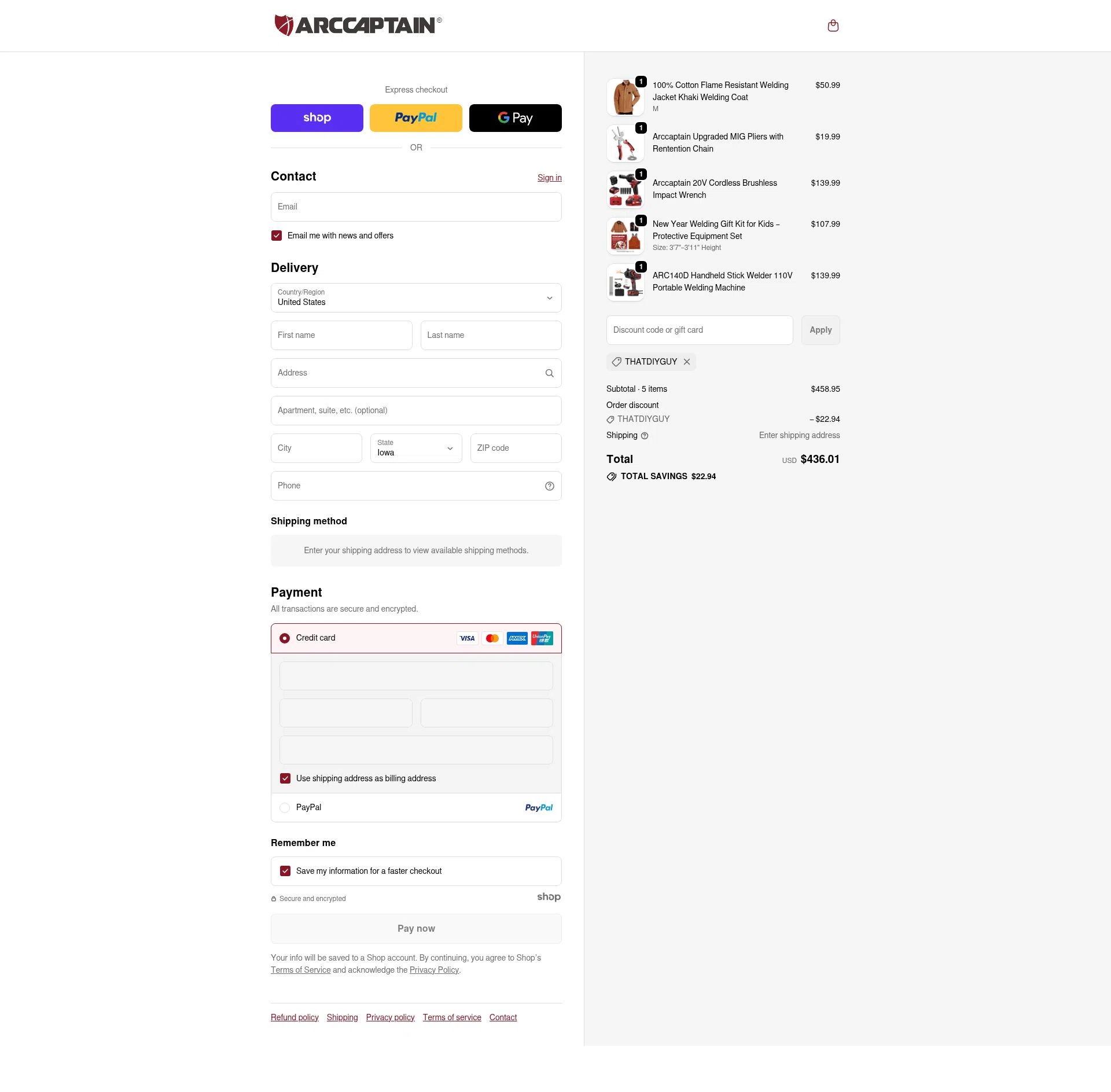 Arccaptain checkout page showing Arccaptain discount code box | Screenshot taken by SimplyCodes community member on Jan 8, 2026