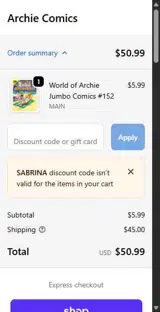 sabrina coupon verification screenshot