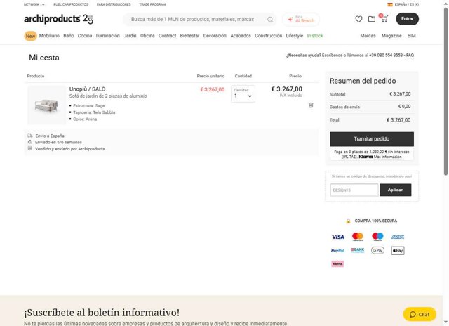 Archiproducts checkout page showing Archiproducts discount code box | Screenshot taken by SimplyCodes community member on Jul 1, 2025