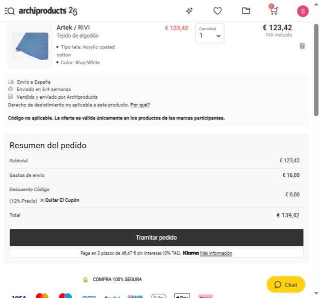 Archiproducts checkout page showing Archiproducts discount code box | Screenshot taken by SimplyCodes community member on Jul 15, 2025