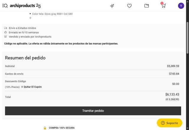 Archiproducts checkout page showing Archiproducts discount code box | Screenshot taken by SimplyCodes community member on Aug 12, 2025