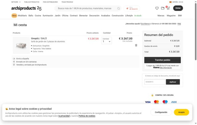 Archiproducts checkout page showing Archiproducts discount code box | Screenshot taken by SimplyCodes community member on Aug 20, 2025