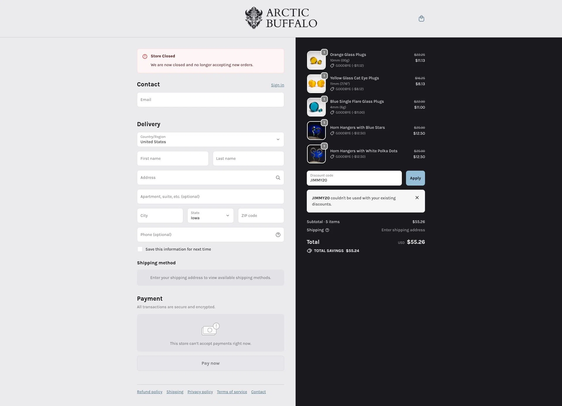 Arctic Buffalo checkout page showing Arctic Buffalo discount code box | Screenshot taken by SimplyCodes community member on Dec 3, 2025
