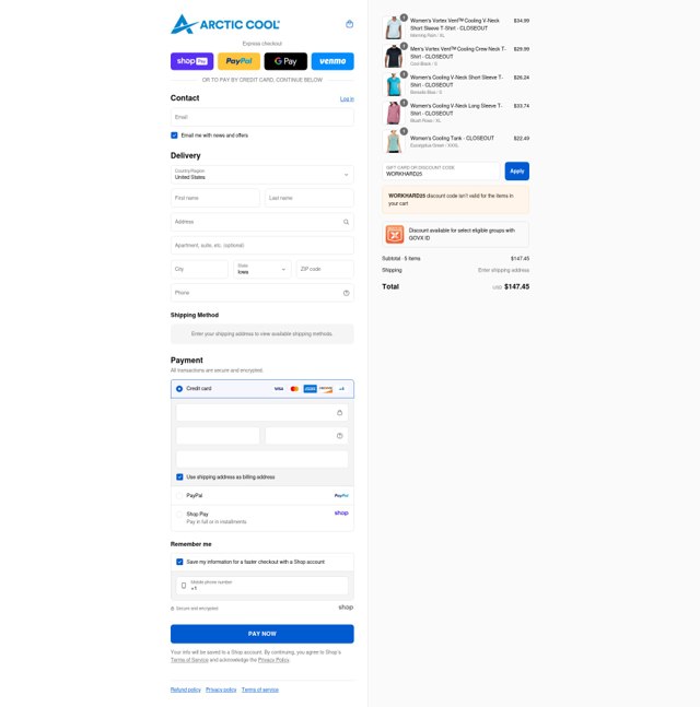 Arctic Cool checkout page showing Arctic Cool discount code box | Screenshot taken by SimplyCodes community member on Aug 26, 2025