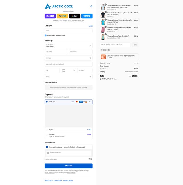 Arctic Cool checkout page showing Arctic Cool discount code box | Screenshot taken by SimplyCodes community member on Aug 26, 2025