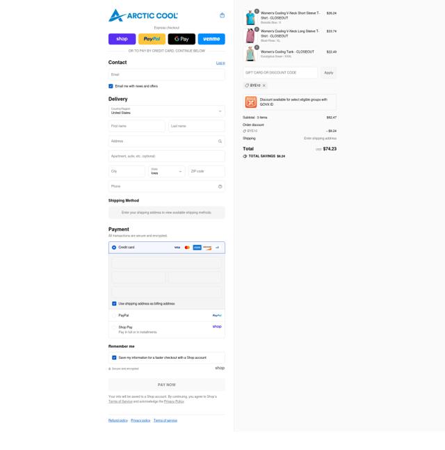 Arctic Cool checkout page showing Arctic Cool discount code box | Screenshot taken by SimplyCodes community member on Sep 8, 2025