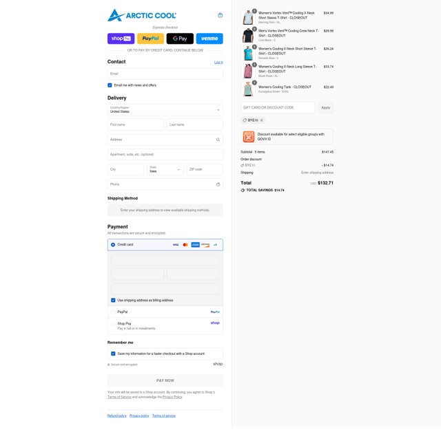 Arctic Cool checkout page showing Arctic Cool discount code box | Screenshot taken by SimplyCodes community member on Aug 26, 2025