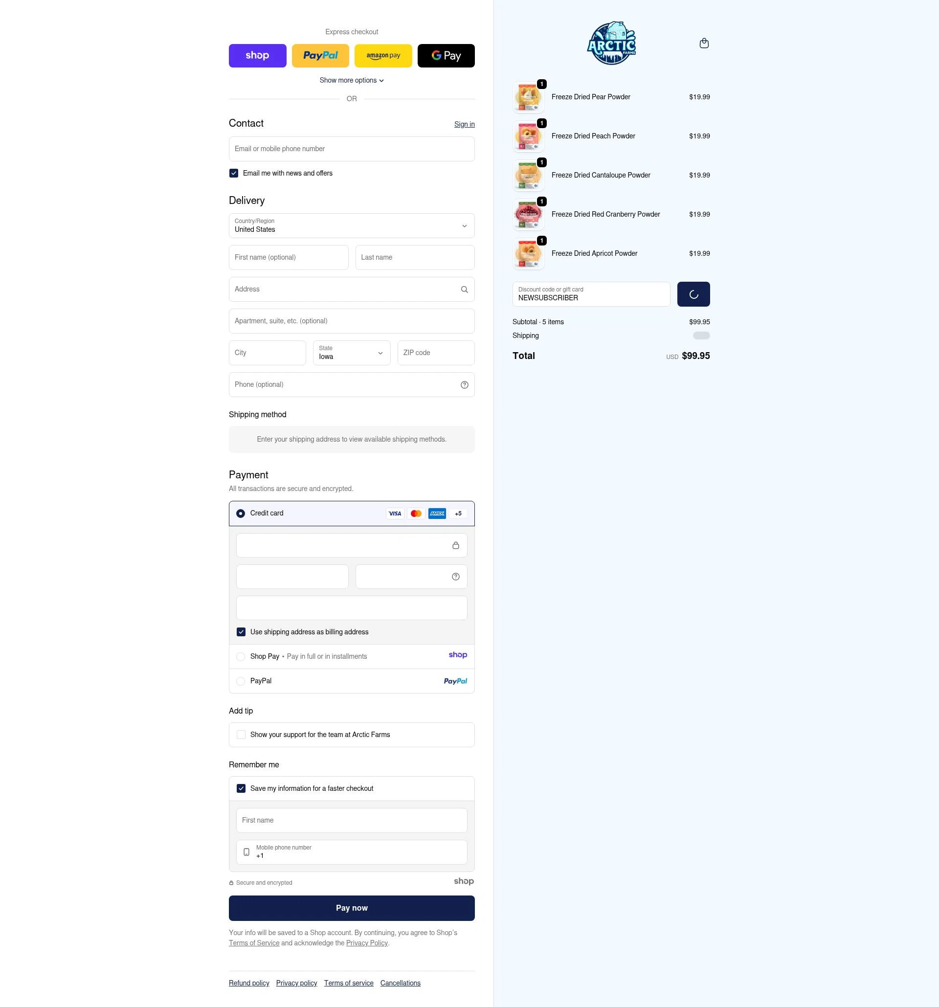 Arctic Farms checkout page showing Arctic Farms promo code box | Screenshot taken by SimplyCodes community member on Jan 8, 2026