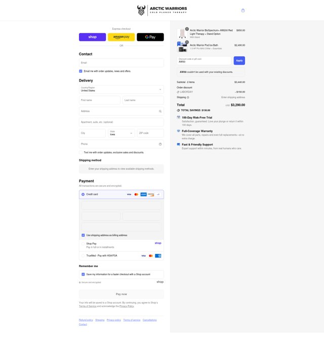 Arctic Warriors checkout page showing Arctic Warriors promo code box | Screenshot taken by SimplyCodes community member on Sep 1, 2025
