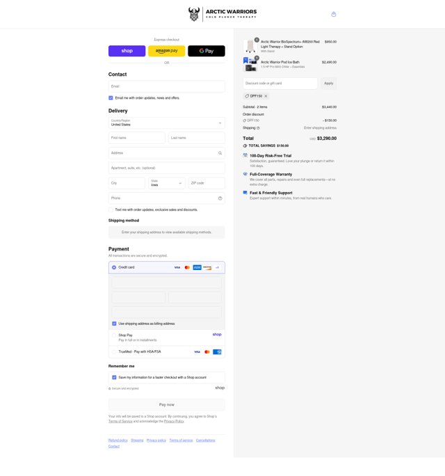Arctic Warriors checkout page showing Arctic Warriors promo code box | Screenshot taken by SimplyCodes community member on Sep 1, 2025