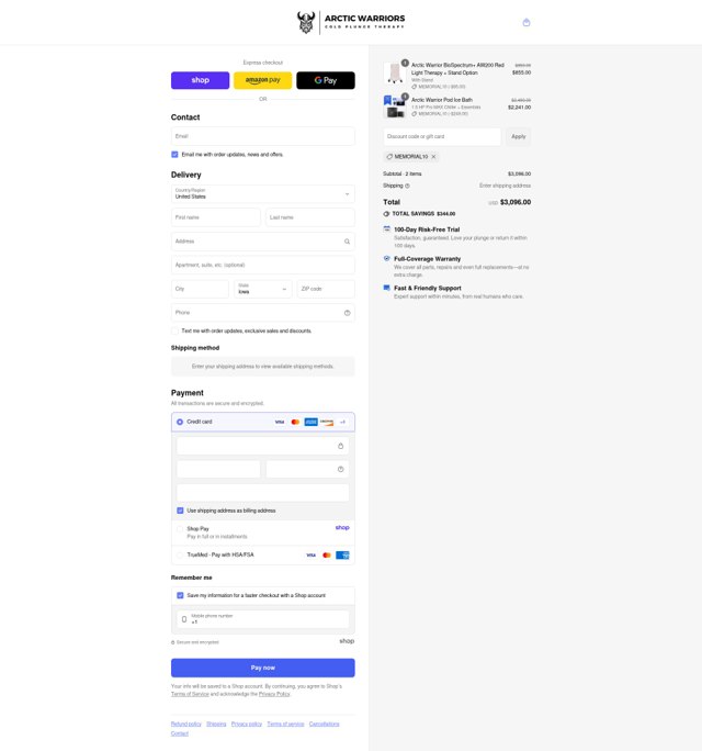 Arctic Warriors checkout page showing Arctic Warriors promo code box | Screenshot taken by SimplyCodes community member on Sep 5, 2025