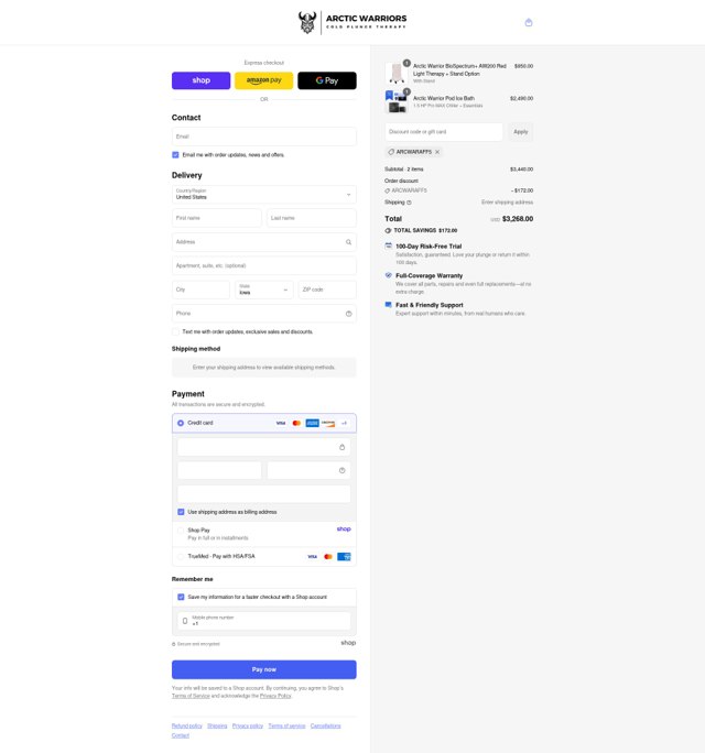 Arctic Warriors checkout page showing Arctic Warriors promo code box | Screenshot taken by SimplyCodes community member on Sep 5, 2025