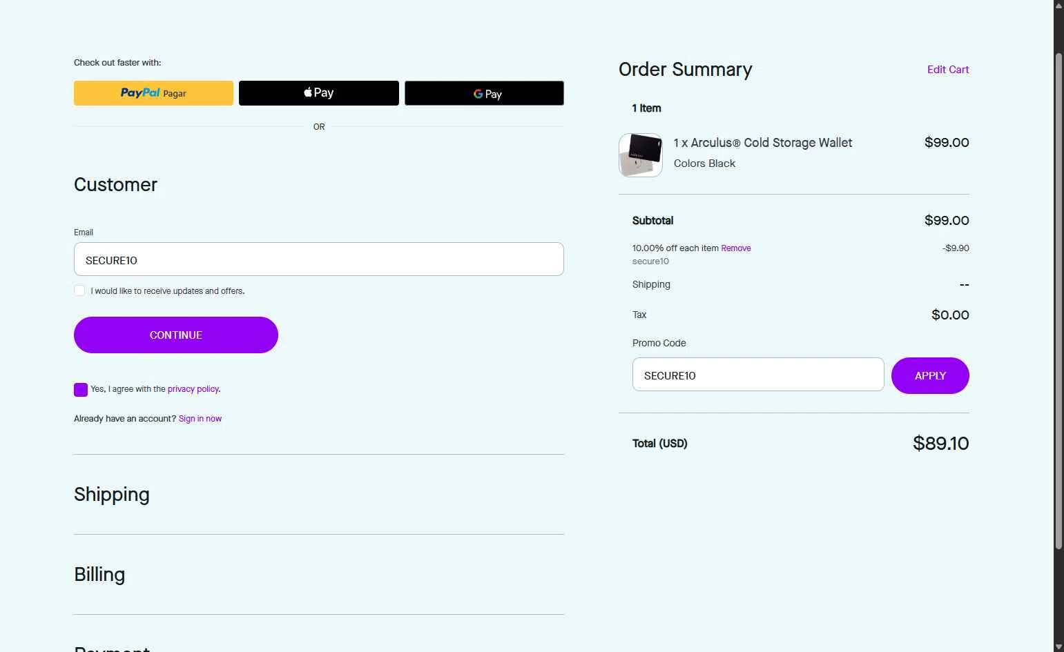 Arculus checkout page showing Arculus promo code box | Screenshot taken by SimplyCodes community member on Aug 28, 2025