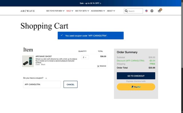 ARCWAVE checkout page showing ARCWAVE coupon code box | Screenshot taken by SimplyCodes community member on Aug 12, 2025