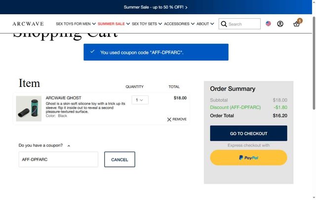 ARCWAVE checkout page showing ARCWAVE coupon code box | Screenshot taken by SimplyCodes community member on Aug 2, 2025